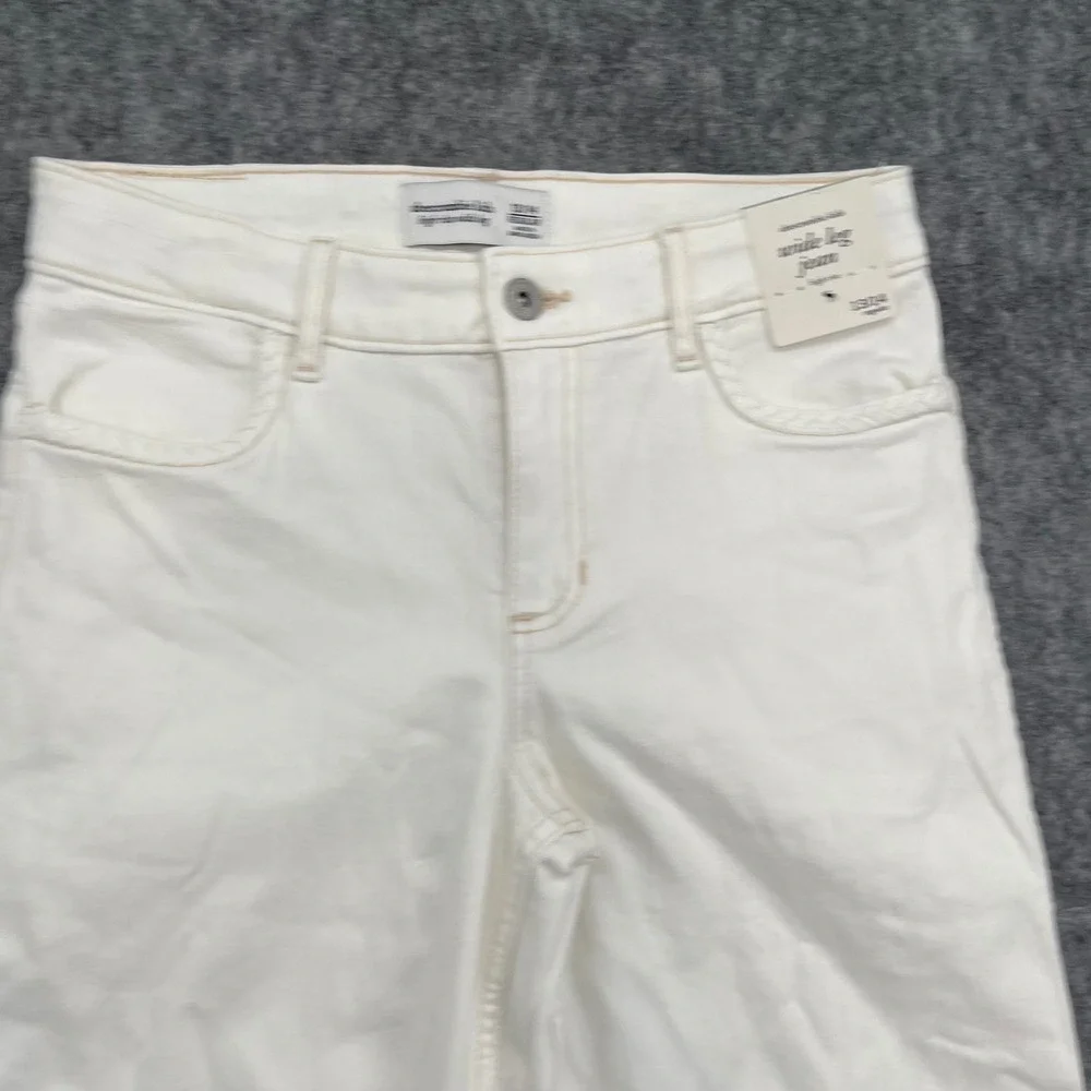 Abercrombie Wide Leg Jeans Kids 13/14 High Rise White Braided Pocket Trim New